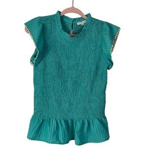 THML Tops Smocked Peplum Hem Size S Blue Stretch NWOT